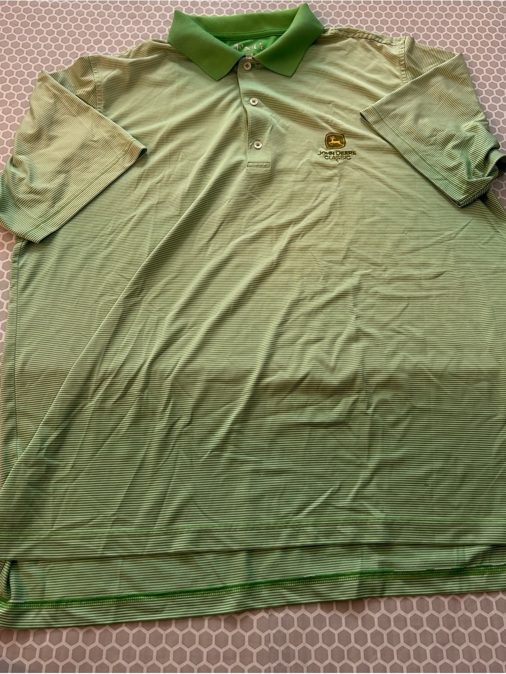 John Deere Bright Green Polo Collar Shirt. Size XL